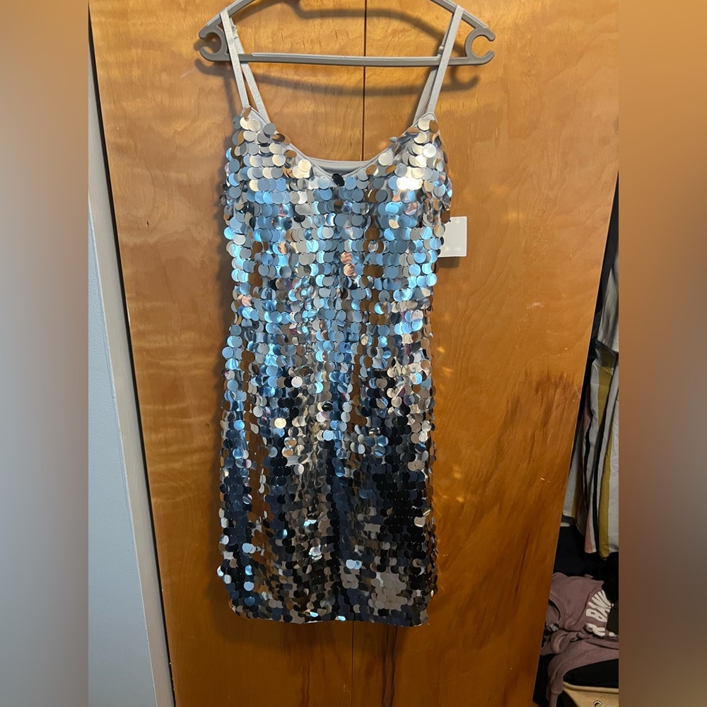 Guess sequin silver disco dress